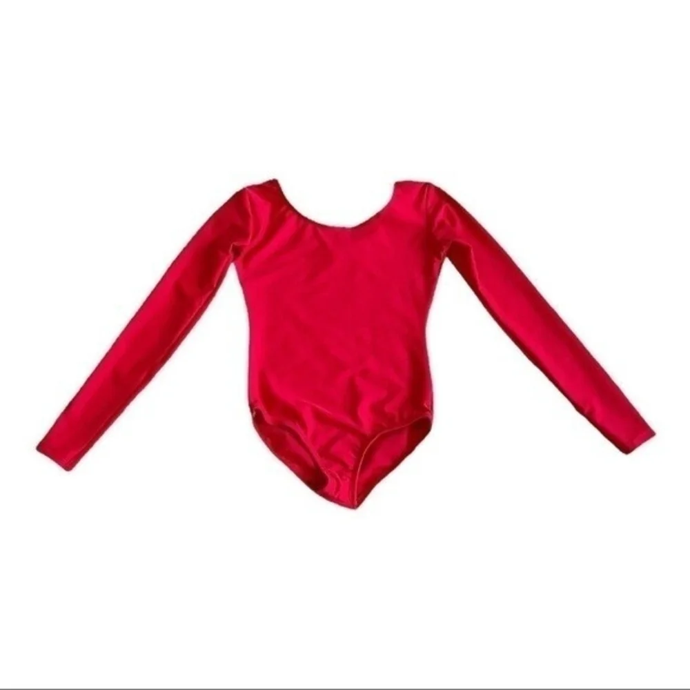 Leveret Girls Red Stretch Nylon Long Sleeve Bodysuit Dance Leotard Size L NWOT